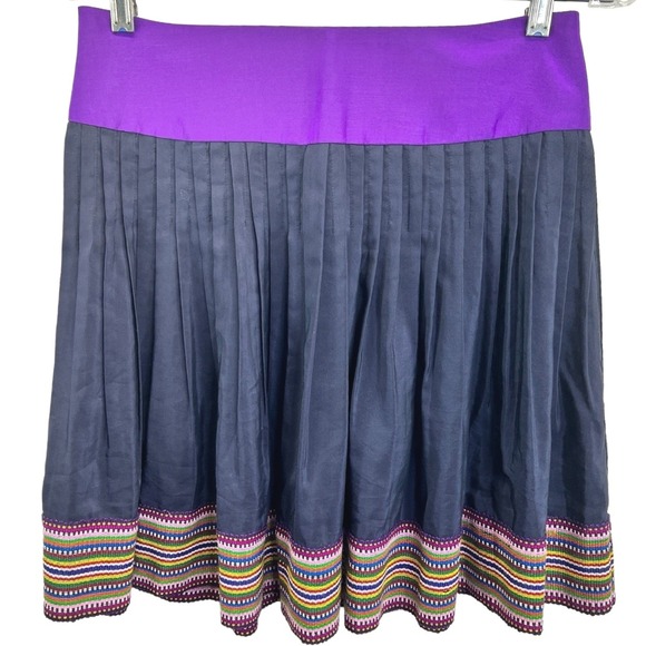 A Common Thread Dresses & Skirts - A Common Thread Pleated Mini Skirt S Purple Silk Blend Boho Embroidered Hem